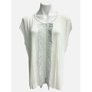 Elie Tahari Fringe White Short Sleeve Tee XS
